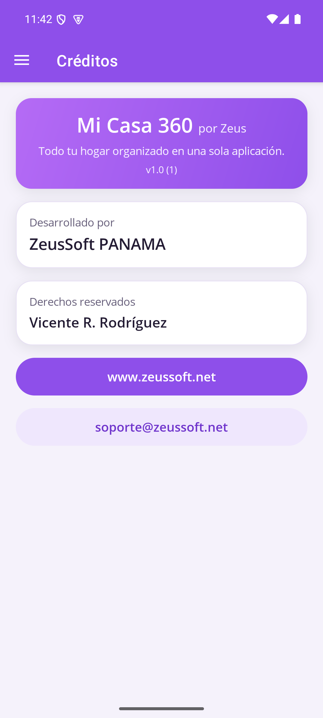 Créditos de la app
